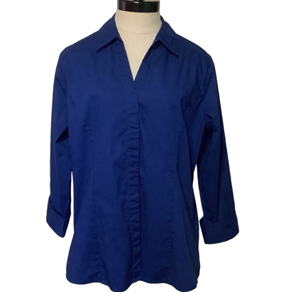 RIDERS BY LEE Easy Care 3/4 Sleeve Button Down Shirt‎ Blue Size L